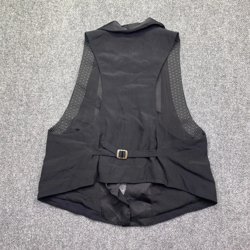 Free People Black Tuxedo Style Vest Shawl Lapel Cinch Back Size S Festive